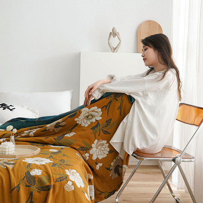 Couette réversible douillette en coton avec motif floral bohème jaune | Douce et durable pour un confort tout au long de l'année