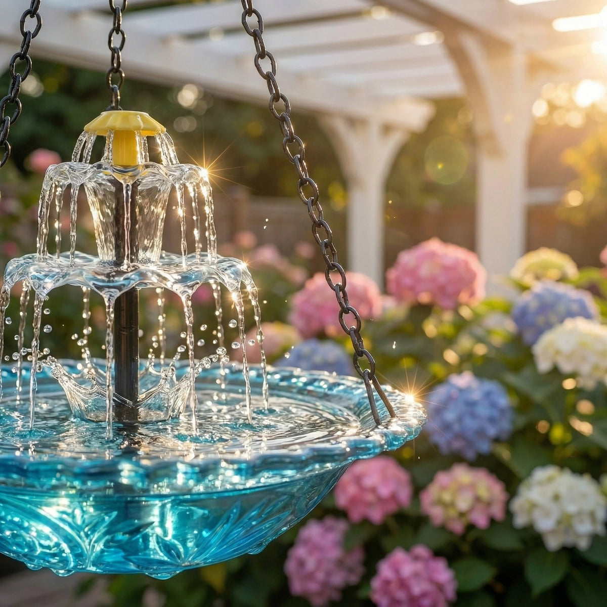 Solar Powered Outdoor Bird Bath with Cascading Water Feature in Glass for Patio and Backyard Wildlife