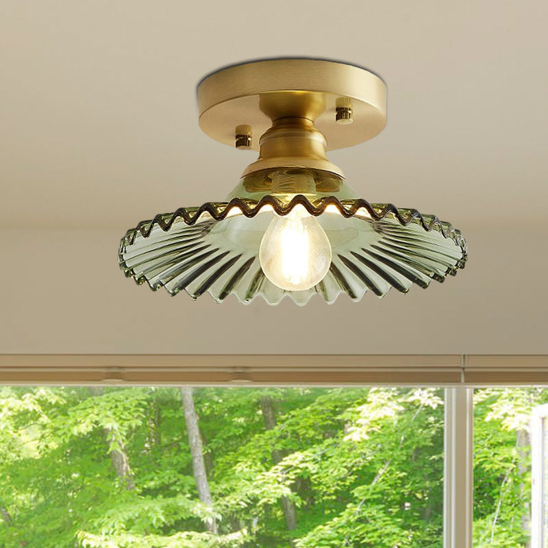 Ribbed Glass Ceiling Light Fixture 8.5-Inch Single-Bulb Semi-Flush Mount for Kitchen Dining Room Bedroom Hallway Entryway