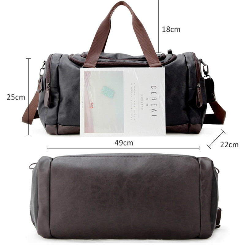 Faux Leather Weekend Duffel Bag with Shoulder Strap for Travel & Gym