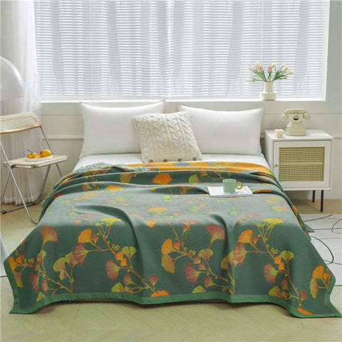 Maison Élégante | Couvre-lit jacquard réversible à motif ginkgo | Confort luxueux pour une décoration raffinée