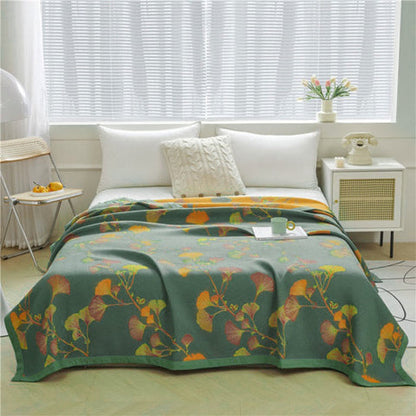 Maison Élégante | Couvre-lit jacquard réversible à motif ginkgo | Confort luxueux pour une décoration raffinée