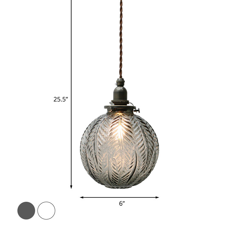 Single-Light Hanging Pendant with Etched Feather Glass Shade — Colonial-Inspired Design for Kitchen, Dining Room & Entryway
