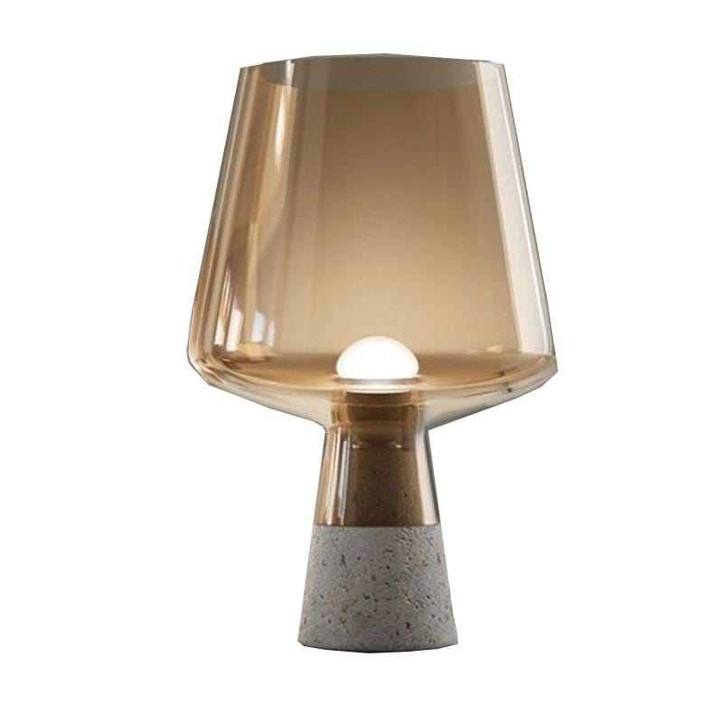 Glass Goblet Table Lamp with Cement Base – Warm Ambient Lighting for Bedroom, Living Room & Nightstand | Modern Tinted Globe Accent Light