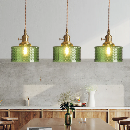 Adjustable Drop Ceiling Light with Textured Glass Shade E27 Socket for Kitchen Island Dining Room Counter Breakfast Bar Scandinavian Modern