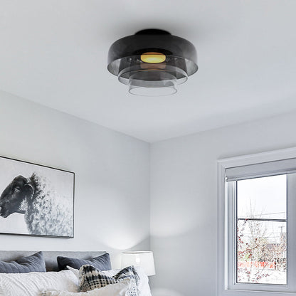 Layered Glass Ceiling Light Modern Multi-Tier Flush Mount Fixture with LED Hardwired for Kitchen Dining Room Bedroom Living Room