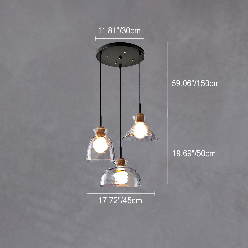 Clear Glass Pendant Light with Wood Accent E26 Socket for Kitchen Island Dining Room Bedroom Ceiling Fixture Hardwired Hanging Lamp