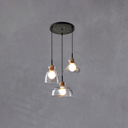 Clear Glass Pendant Light with Wood Accent E26 Socket for Kitchen Island Dining Room Bedroom Ceiling Fixture Hardwired Hanging Lamp