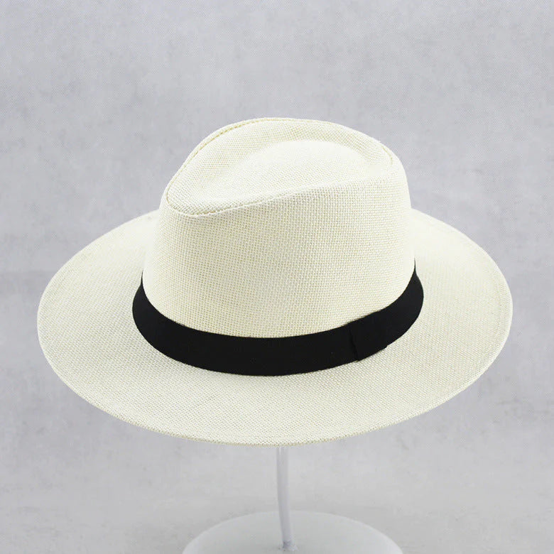Chapeau Fedora en paille UPF 50+ avec bord modelable et bande en cuir pour hommes et femmes