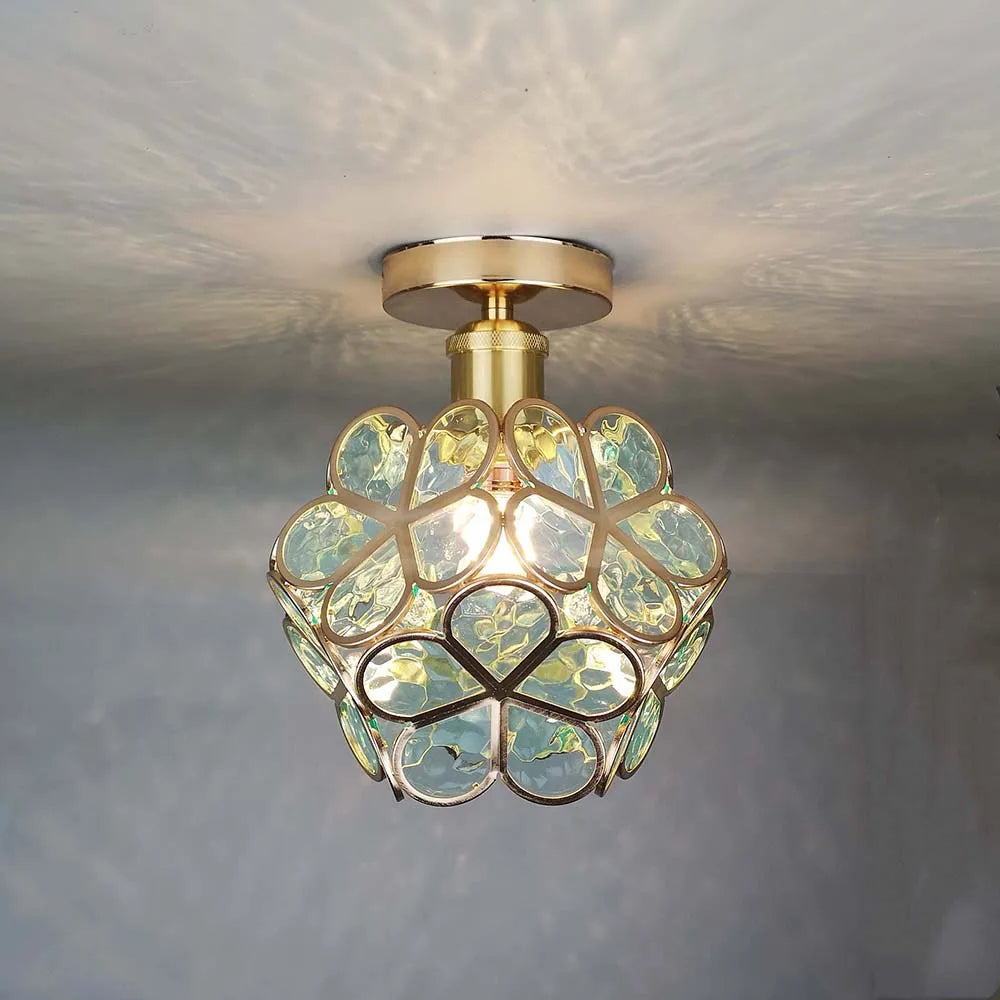 Acrylic Flush Mount Ceiling Light 8 in Gold Floral Fixture Bedroom Hallway Living Room Compact Small Space Decorative E26 Base Warm Glow