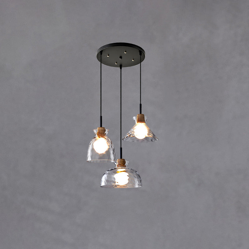 Hanging Ceiling Fixture Glass and Wood Shade Adjustable Cord E26 Socket for Bedroom Den Kitchen Dining Room Hallway