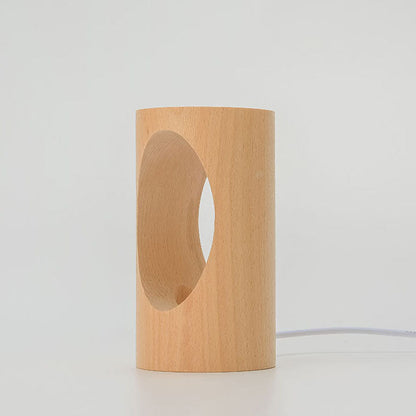 Wooden Column LED Desk Lamp with USB Power, Warm White Light for Bedroom & Office, Modern Japanese-Style Accent Light
