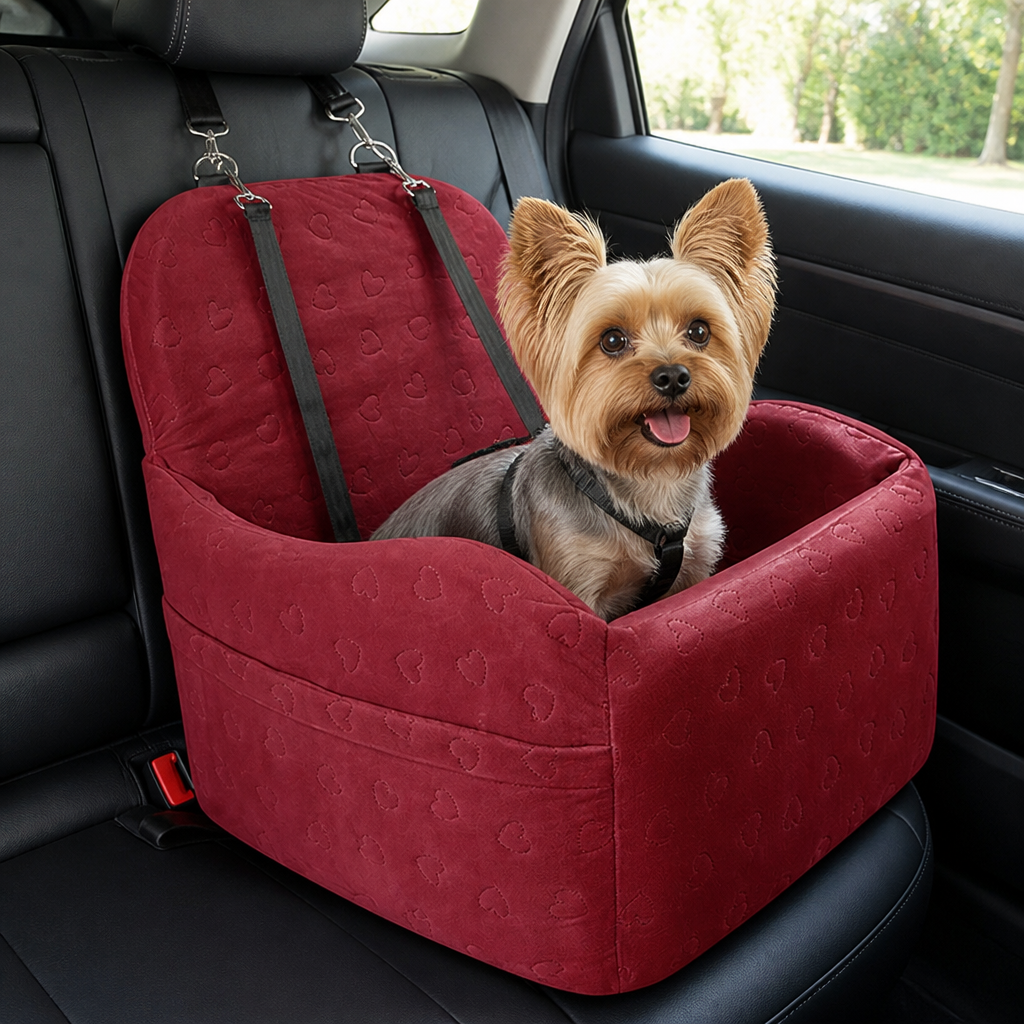 Ortekor Plush Memory Foam Dog Car Seat (3 Clip-On Safety Leashes)