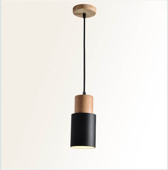 Hanging Ceiling Fixture Metal Wood Shade 4.3 Inch Diameter E26 Socket Adjustable Height Chain for Kitchen Island Dining Room Bar Café
