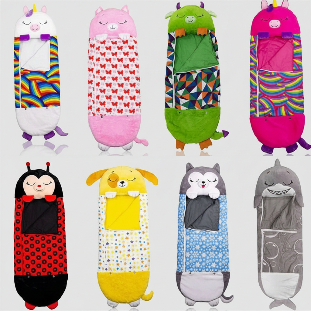 Cozy Critters | Sac de couchage pour enfants avec motif animal et oreiller | Confort et amusement pour les soirées pyjama