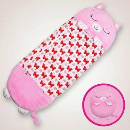 Animal Character Nap Mat for Kids – Converts to Pillow, Portable Travel Sleep Sack for Toddlers, Preschool & Home – Soft Critter Slumber Bag