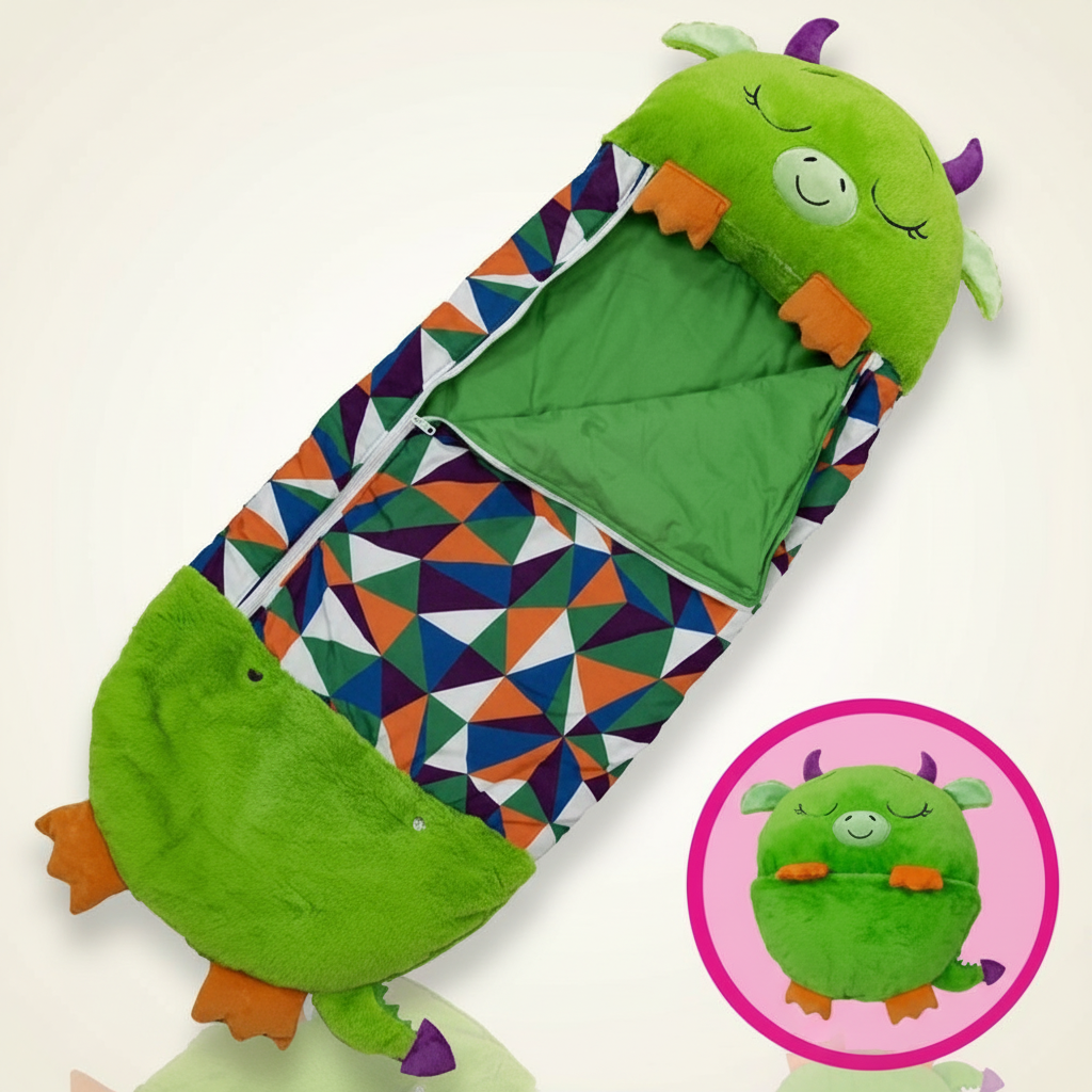 Animal Character Nap Mat for Kids – Converts to Pillow, Portable Travel Sleep Sack for Toddlers, Preschool & Home – Soft Critter Slumber Bag