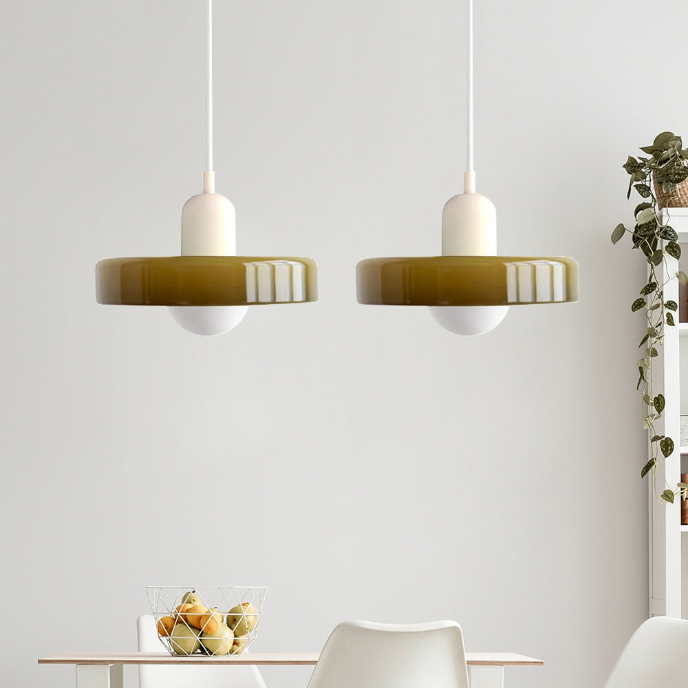 Dual-Shade Glass Hanging Light Fixture G9 Socket 14 Inch Ceiling Mount for Kitchen Island Dining Table Living Room Modern Overhead Lighting