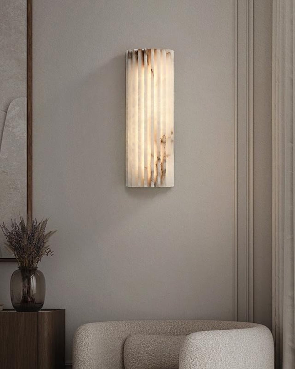 Natural Stone Wall Sconce 12 in Integrated LED Ribbed Surface Indoor Lighting Fixture for Bedroom Hallway Living Room Warm Ambient Glow