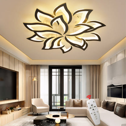 Flush Mount LED Fixture Metal Acrylic Black Layered Floral Pattern for Bedroom Living Room Hallway Contemporary Home Decor Overhead Light