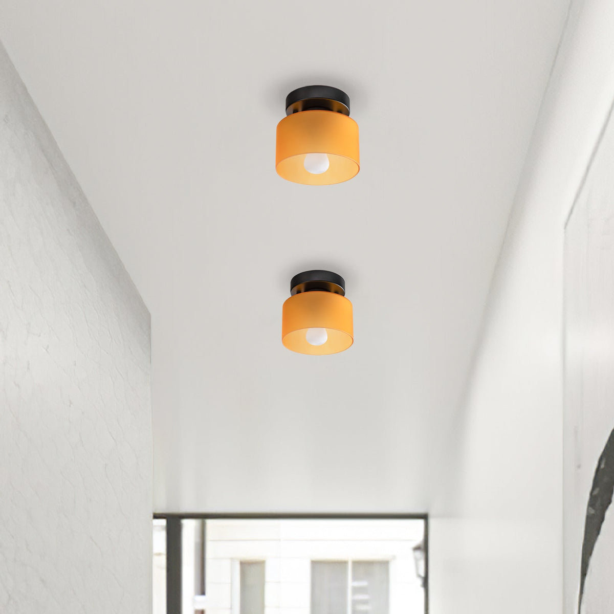 Flush Mount Glass Dome Ceiling Light E26 Socket Amber Globe for Kitchen Entryway Bedroom Low Profile Vintage Style Home Lighting Fixture