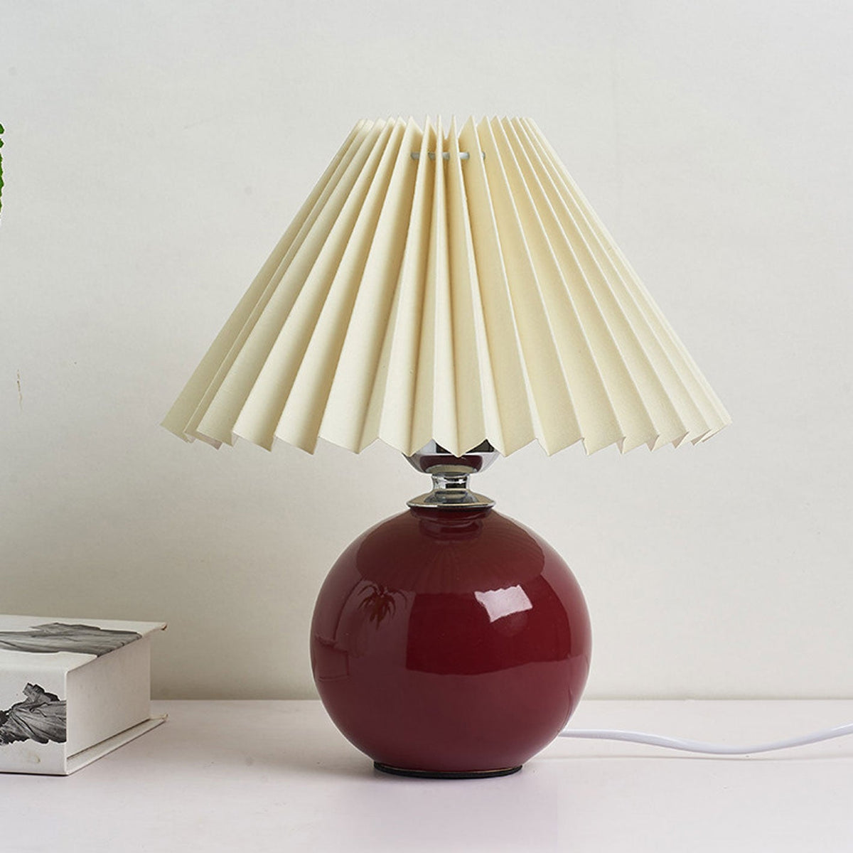 Ceramic Table Lamp with Fabric Shade – Modern Accent Lighting for Bedroom, Living Room & Home Office