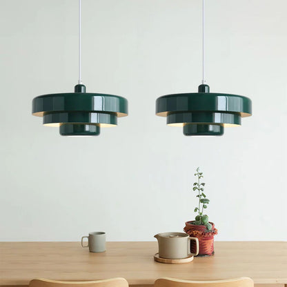 Hanging Iron Ceiling Fixture 14 Inch Layered Shade Height-Adjustable for Kitchen Dining Room Bedroom Modern Retro Downlight E27 Socket
