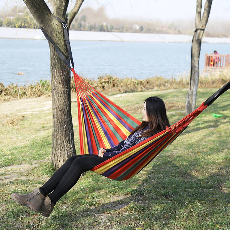 Cotton Blend Swing Hammock with Spreader Bar 102 in Total Length Red Blue for Backyard Patio Camping Outdoor Relaxation Adults Kids Portable