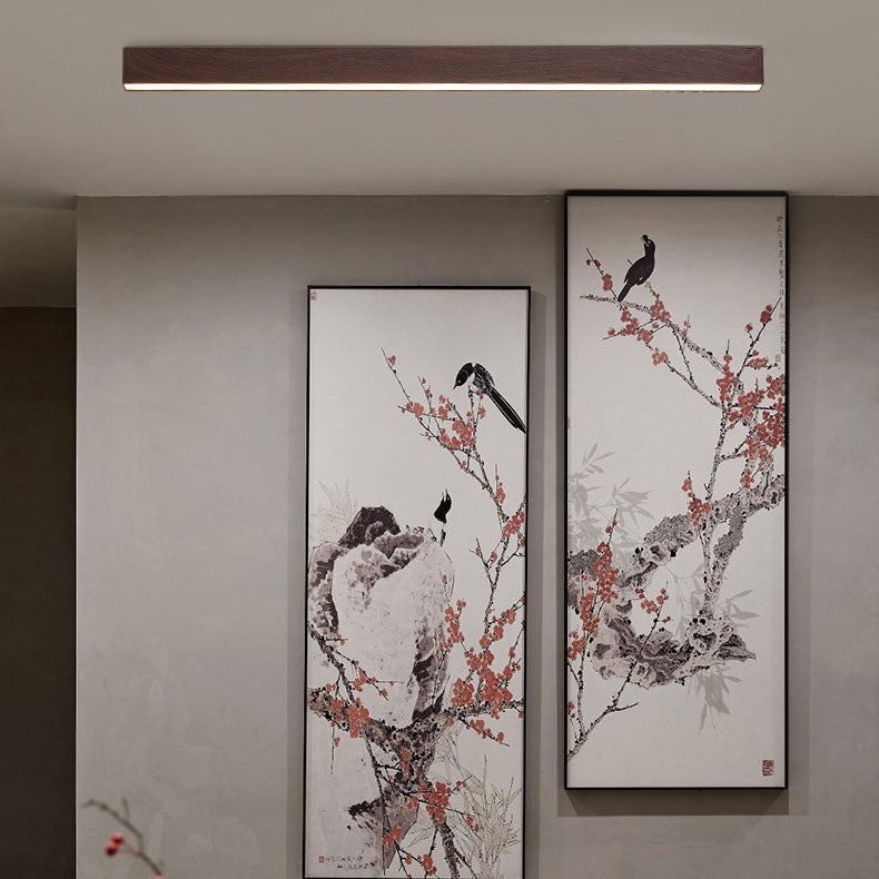 Hardwired LED Ceiling Light Fixture 24 in Aluminum Walnut Finish for Bedroom Living Room Hallway Low Profile Modern Indoor Lighting