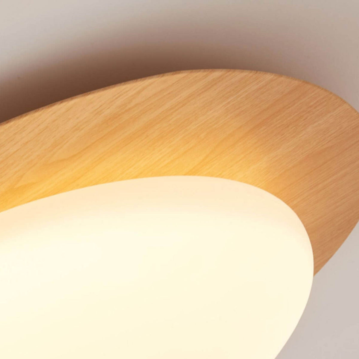 Oval Stone-Textured LED Ceiling Mount Light with Timber Finish for Bedrooms | Modern Hardwired Close-to-Ceiling Fixture for Living Rooms &