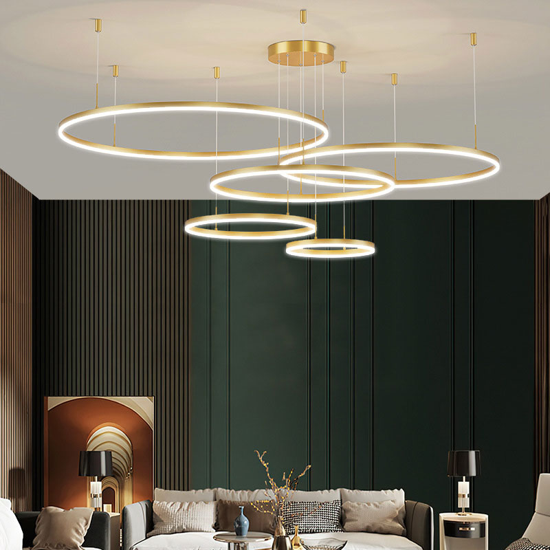 Lustre LED à anneaux multiples, hauteur réglable de 40 à 80 cm, luminaire en métal et acrylique, plafonnier à intensité variable pour salle à manger et salon, suspension moderne