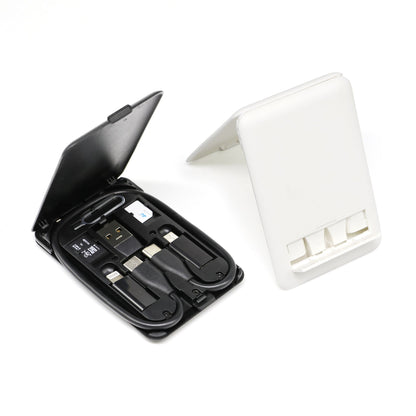 Multi-Device Charging Cable Kit with Type-C, Lightning, Micro-USB & USB-A Adapters – Slim Wallet Case, Built-In Phone Stand for Travel, Work