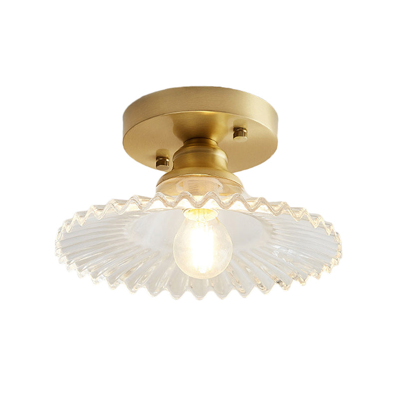 Ribbed Glass Ceiling Light Fixture 8.5-Inch Single-Bulb Semi-Flush Mount for Kitchen Dining Room Bedroom Hallway Entryway