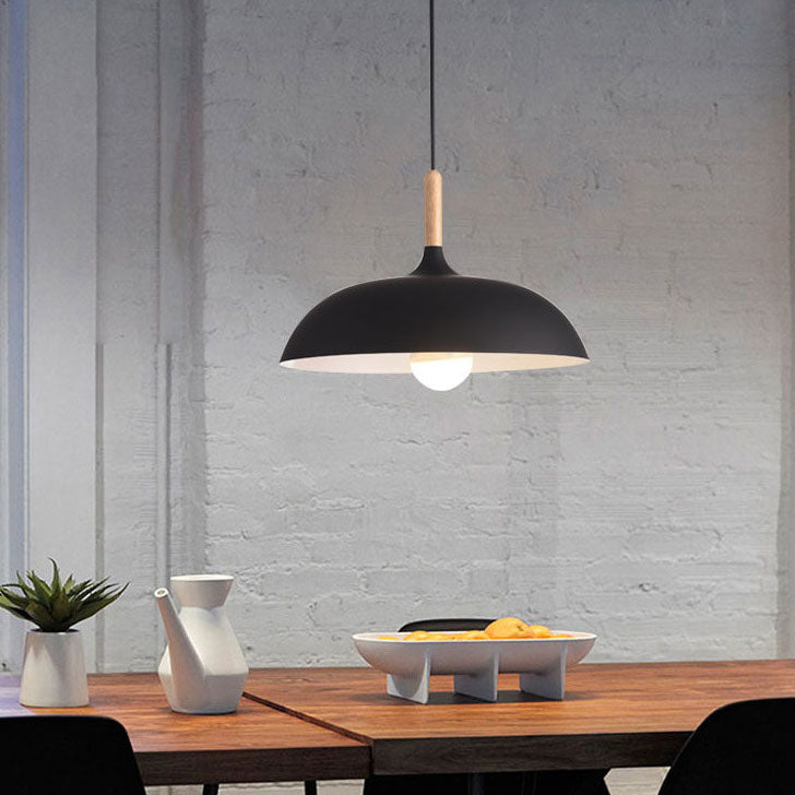 Modern Metal Pendant Light with Wood Detail – Adjustable Drop Ceiling Fixture for Dining, Kitchen & Living Room
