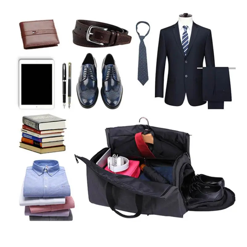 Convertible Garment Duffel Bag with Shoe Compartment for Business Travel, Weddings, Weekend Trips, Wrinkle-Free Suit Storage, Hanging Clothe