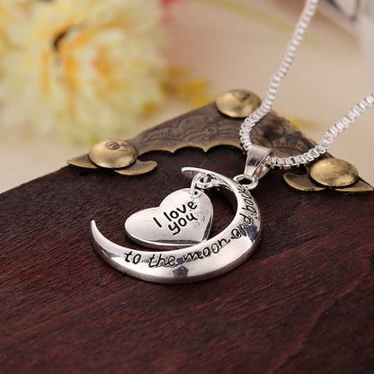 Crescent Moon Heart Pendant Necklace – Silver Alloy Charm for Women & Girls – Romantic Jewelry Gift for Mom Daughter Sister Girlfriend