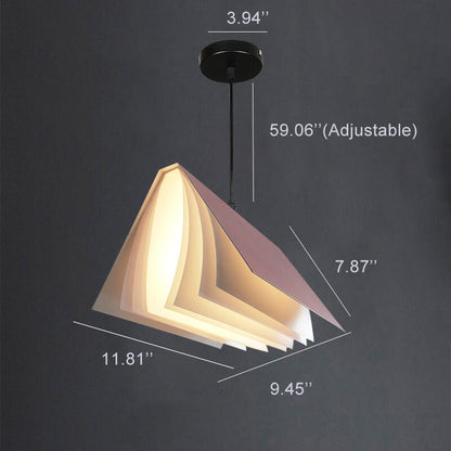 Hardwired Ceiling Pendant Fixture with Open-Book Shade in PVC & Metal for Living Room, Bedroom, Home Office, Reading Nook