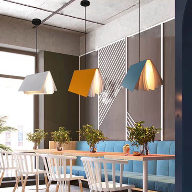 Hardwired Ceiling Pendant Fixture with Open-Book Shade in PVC & Metal for Living Room, Bedroom, Home Office, Reading Nook