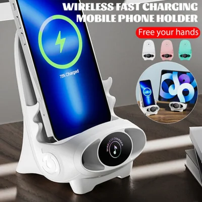 15W Fast Wireless Charging Stand with Portrait & Landscape Support for iPhone & Android Smartphones | Desk Phone Holder & Charger