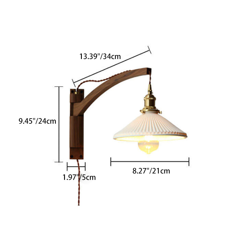 Applique murale articulée en bois avec abat-jour en verre nervuré – Lampe de lecture réglable pour chambre, couloir et salon au style moderne et Japandi