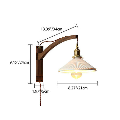 Adjustable Wood & Glass Wall Sconce with Swing Arm for Bedrooms, Hallways & Living Spaces