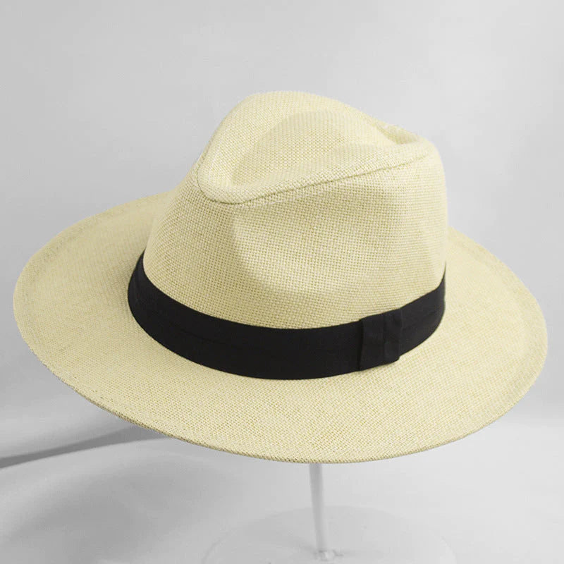 Chapeau Fedora en paille UPF 50+ avec bord modelable et bande en cuir pour hommes et femmes