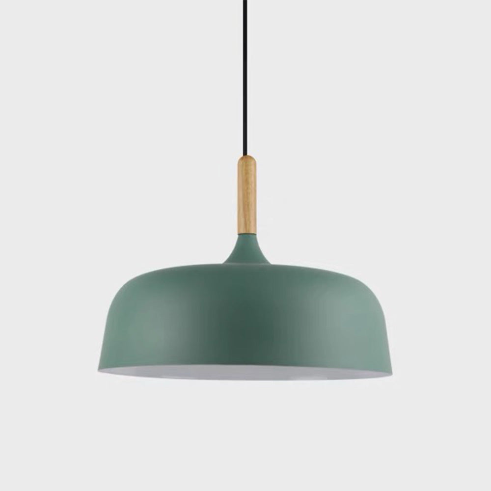 Hanging Ceiling Fixture Metal Wood 12.6 Inch Black Island Dining Kitchen Minimalist Modern Japandi Style Overhead Drop Lamp E27 Socket