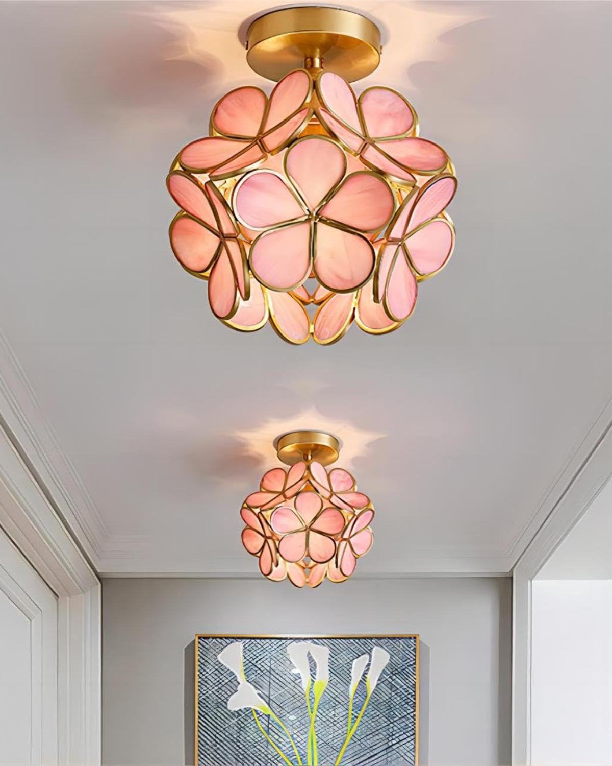 Floral Flush Mount LED Light Fixture 8-Inch Gold Accent Acrylic Ceiling Lamp for Bedroom Hallway Entryway Small Rooms Modern Classic Decor I