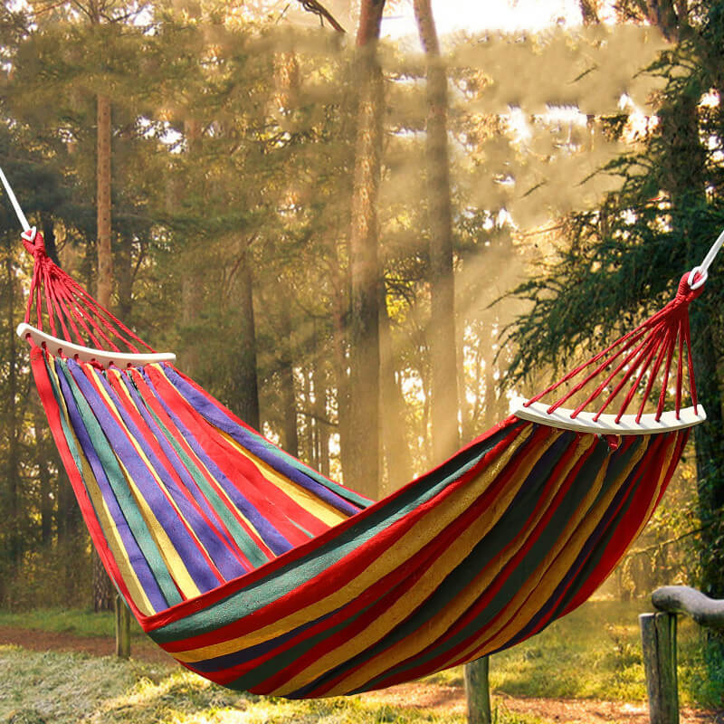Cotton Blend Swing Hammock with Spreader Bar 102 in Total Length Red Blue for Backyard Patio Camping Outdoor Relaxation Adults Kids Portable