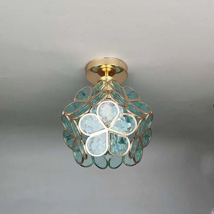 Flush Mount Flower Fixture in Gold with Acrylic Shade for Entryway Bedroom Small Spaces 8-Inch Modern LED Overhead Home Lighting