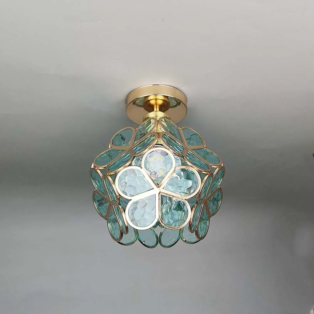 Floral Ceiling Light with Acrylic Petals and Gold Accents for Bedroom, Hallway, Living Room