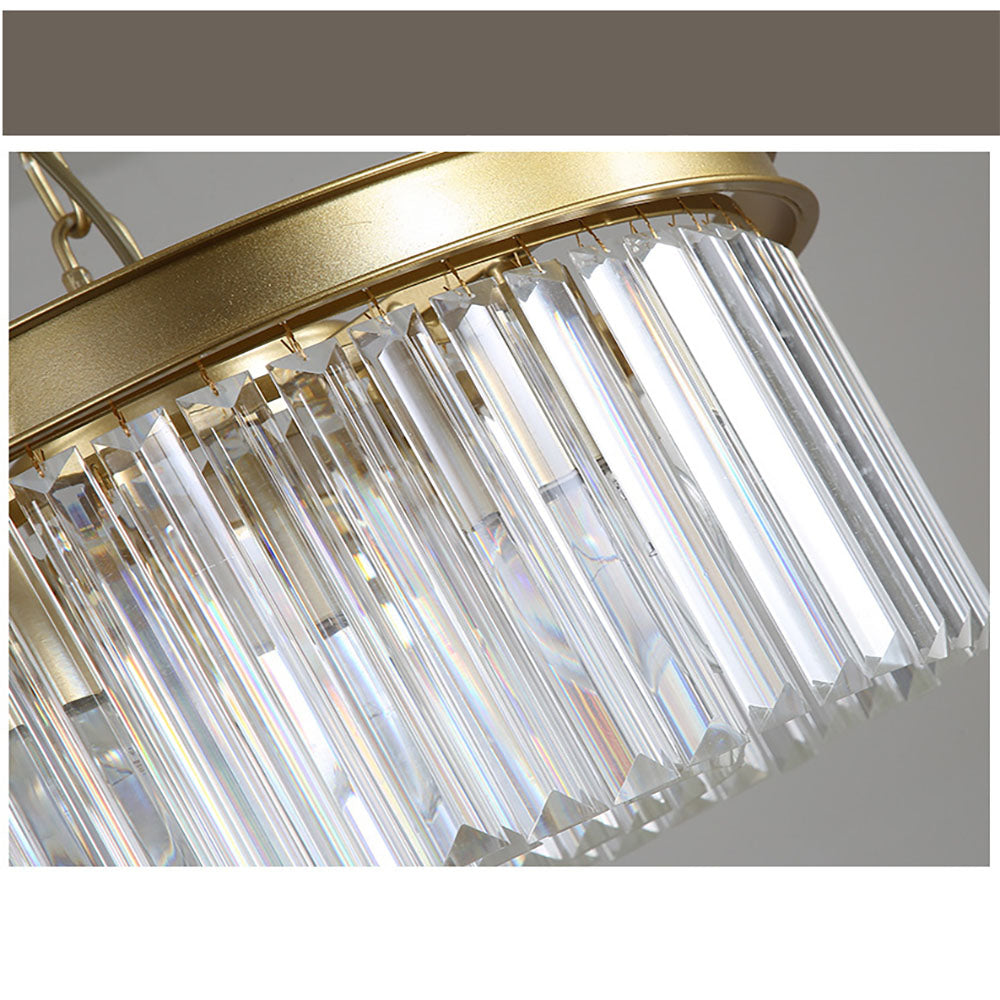 Flush Mount Crystal Chandelier 16 Inch Gold Round Overhead Light for Entryway Bedroom Dining Room 4-Bulb Semi-Flush Fixture Metallic Frame