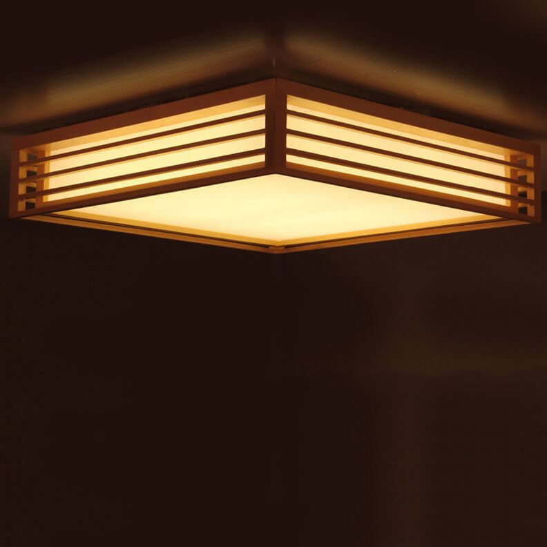 LED Round Ceiling Fixture 14-inch Wood & Acrylic Contemporary Overhead Light for Bedroom Kitchen Bathroom Home Office