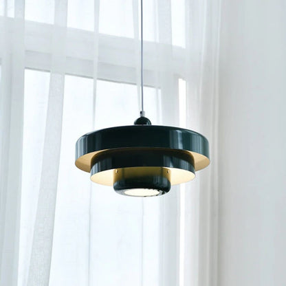 Hanging Iron Ceiling Fixture 14 Inch Layered Shade Height-Adjustable for Kitchen Dining Room Bedroom Modern Retro Downlight E27 Socket